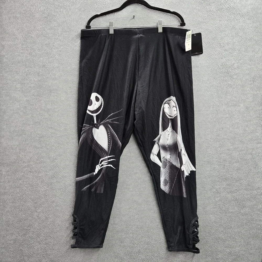 Disney Women Legging 3X Black Graphic Jack Skellington Sally NBC Lace Up NWT‎